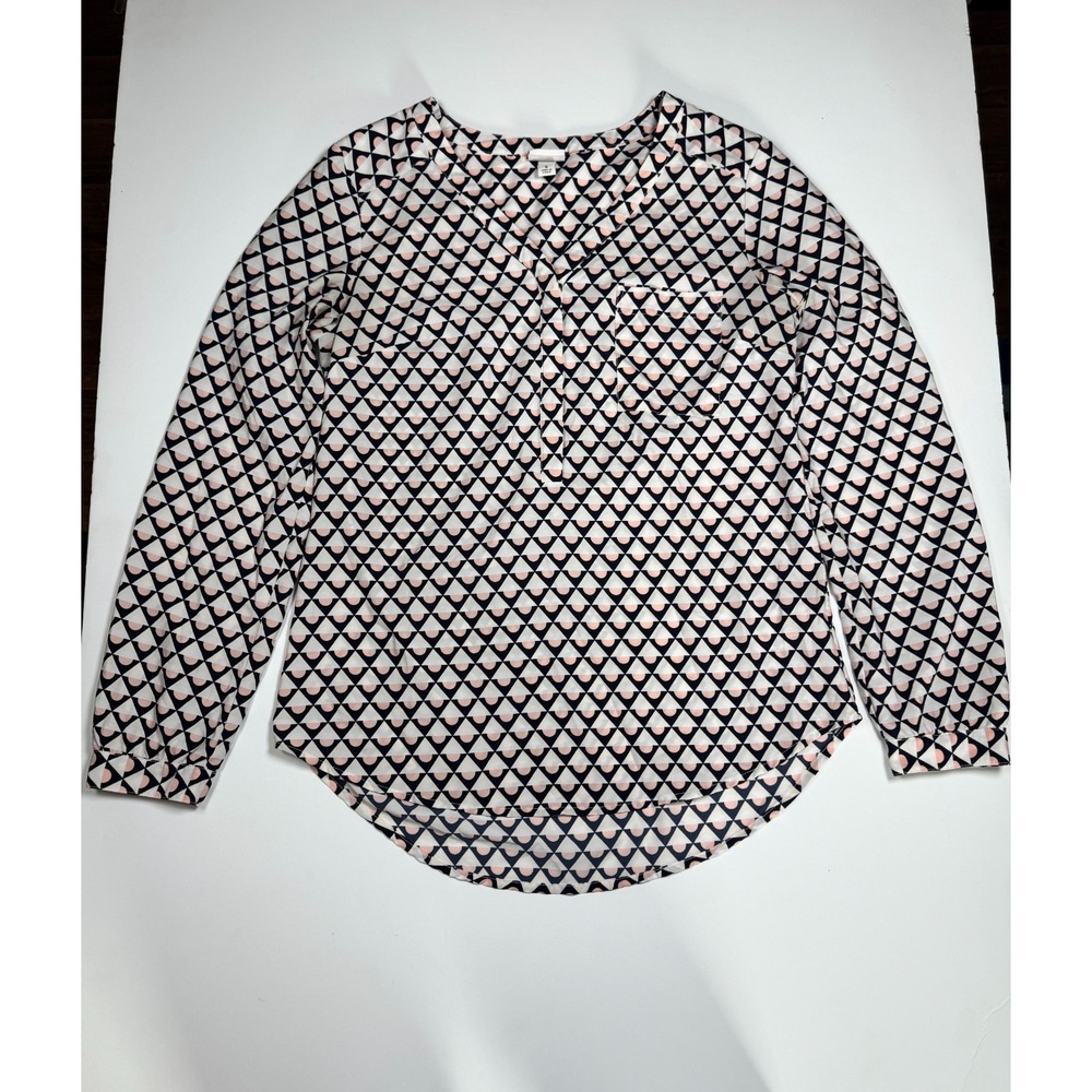 Merona Blouse Top Womens Small Multicolor Geometric Print V Neck High Low Hem
